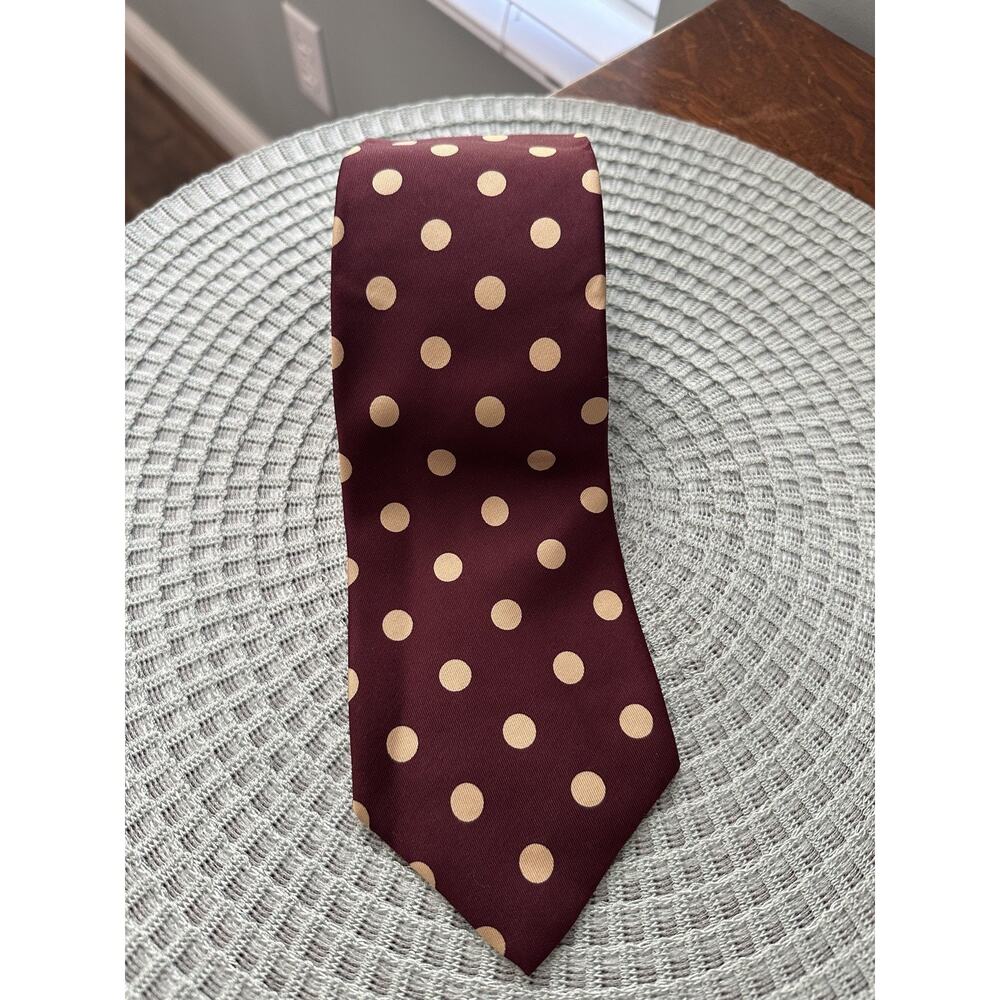 Vintage Robert Talbot Graham & Gunn Maroon Gold Dots 100% Silk Tie Made in USA